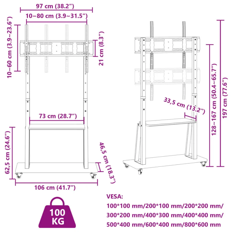 TV stovas ant ratukų 32-90 colių ekranui, 800x600mm, 100kg