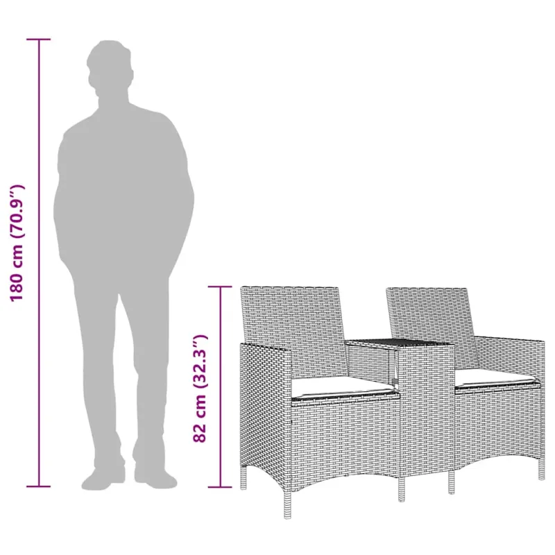 Dvivietė sodo sofa su staliuku ir pagalvėlėmis, smėlio spalvos