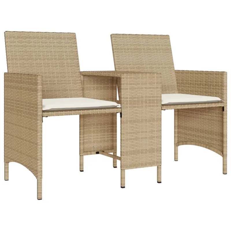 Dvivietė sodo sofa su staliuku/taburetėmis, smėlio, poliratanas