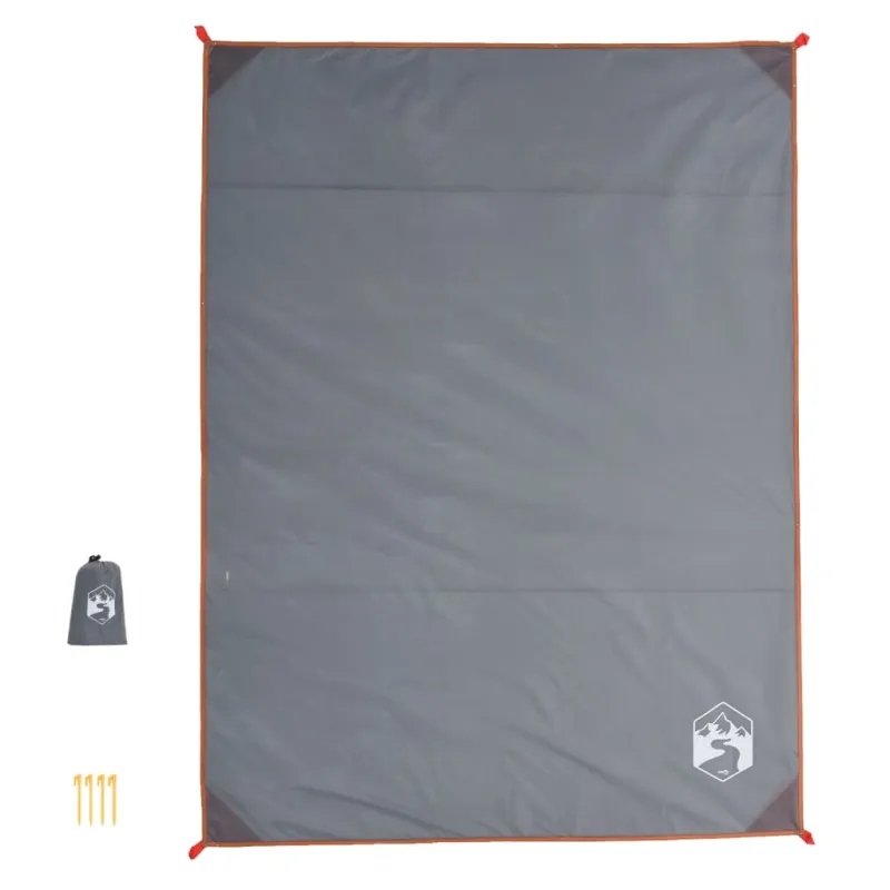Iškylų paklotas su kuoliukais, pilkas/oranžinis, 205x155cm