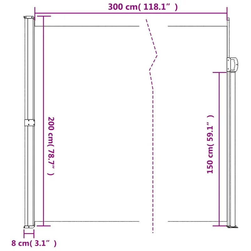 Ištraukiama šoninė markizė, antracito spalvos, 200x300 cm