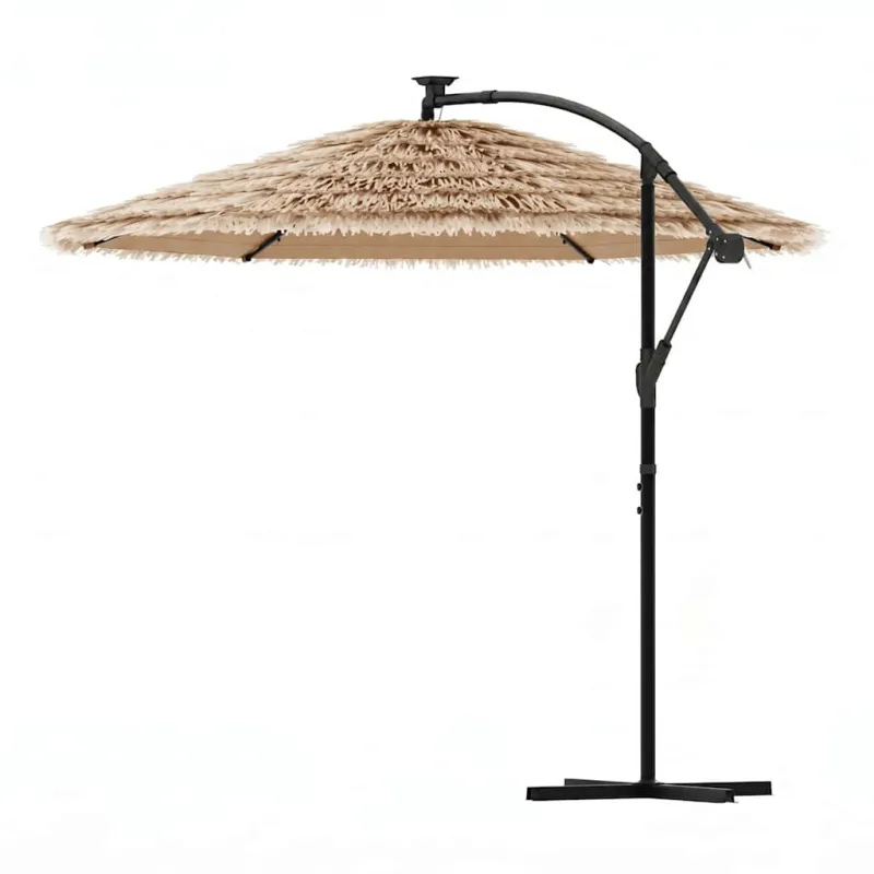 Skėtis nuo saulės su LED/plieniniu stulpu, rudas, 246x246x230cm
