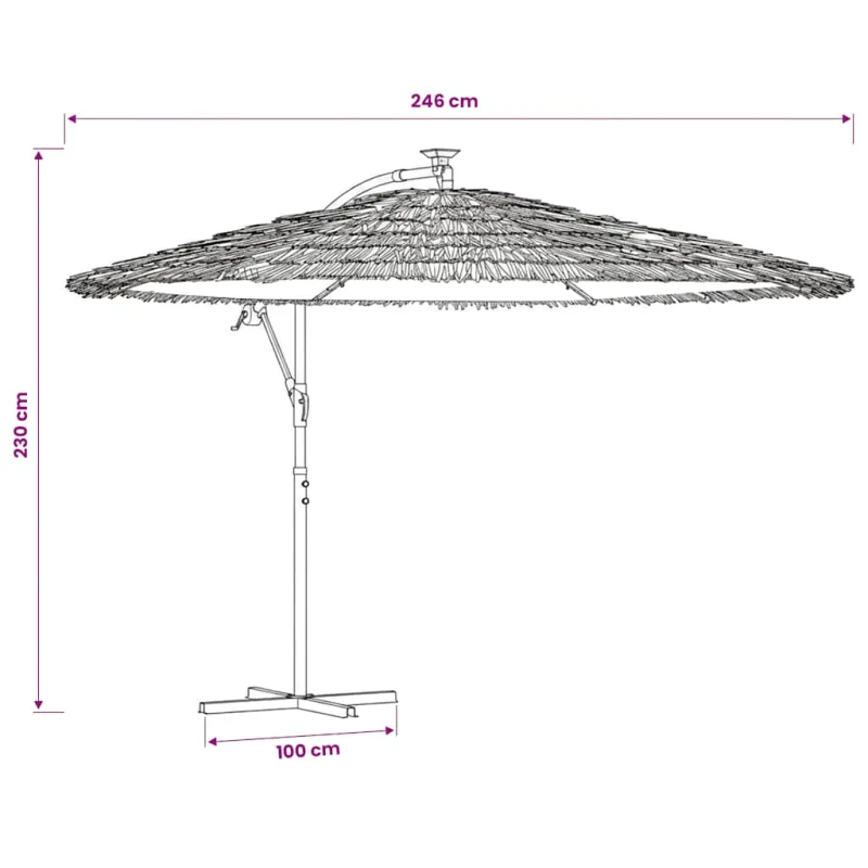 Skėtis nuo saulės su LED/plieniniu stulpu, rudas, 246x246x230cm