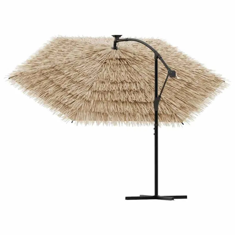 Skėtis nuo saulės su LED/plieniniu stulpu, rudas, 269x269x235cm