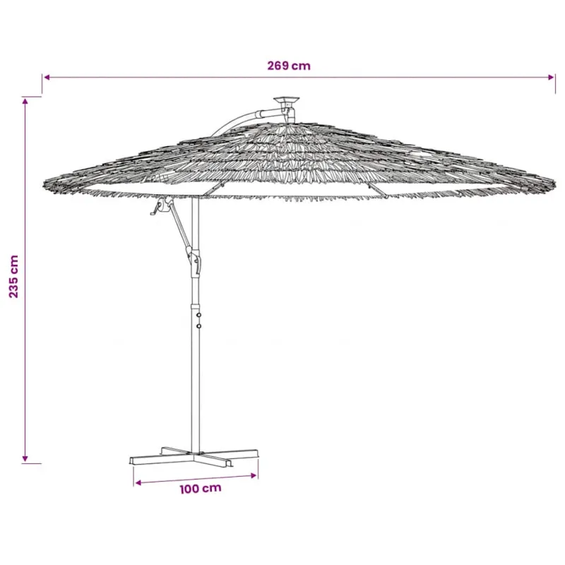 Skėtis nuo saulės su LED/plieniniu stulpu, rudas, 269x269x235cm