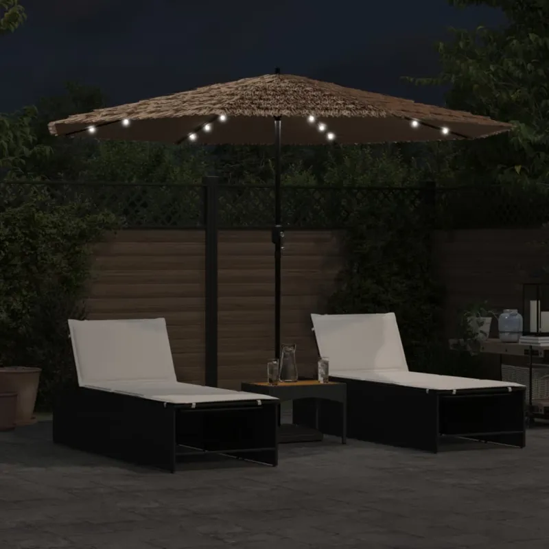 Skėtis nuo saulės su LED/plieniniu stulpu, rudas, 324x324x247cm