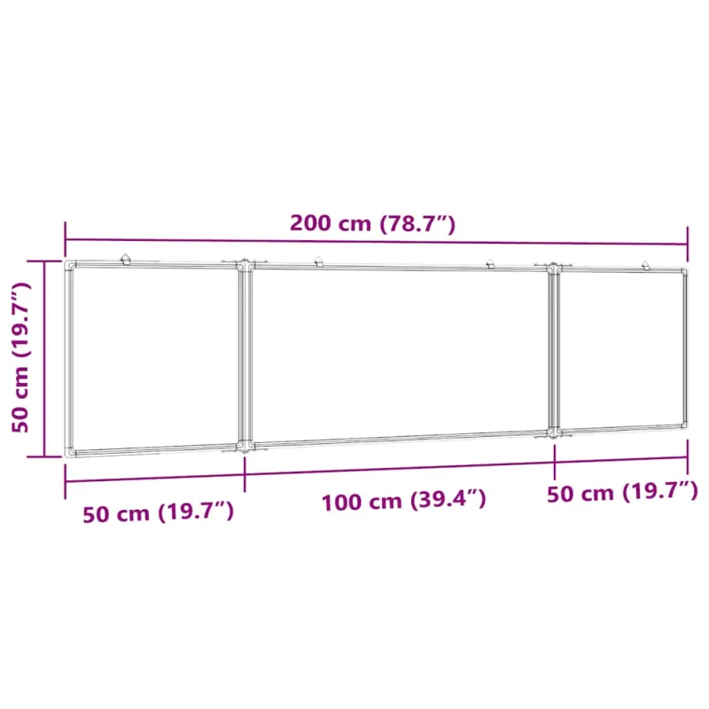 Magnetinė balta lenta, 200x50x1,7cm, aliuminis, sulankstoma