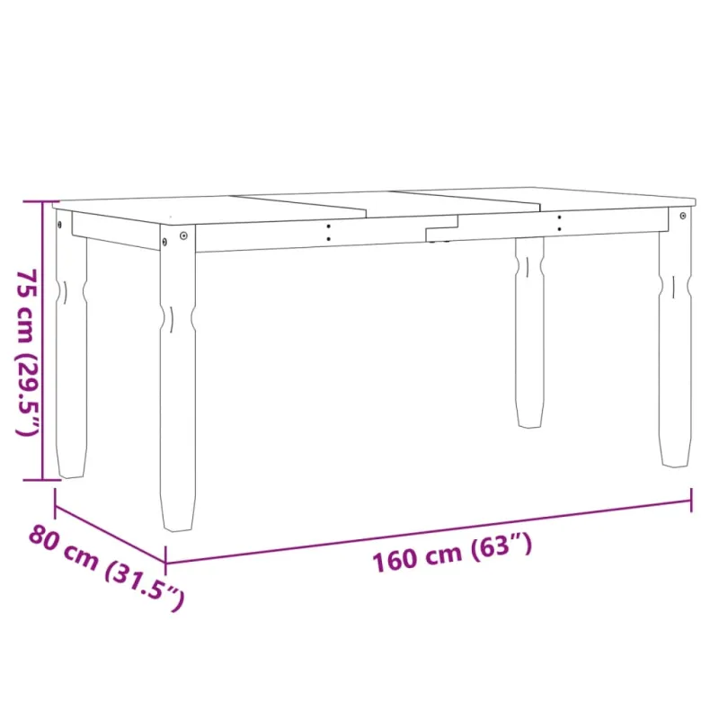 Valgomojo stalas Corona, baltas, 160x80x75cm, pušies masyvas