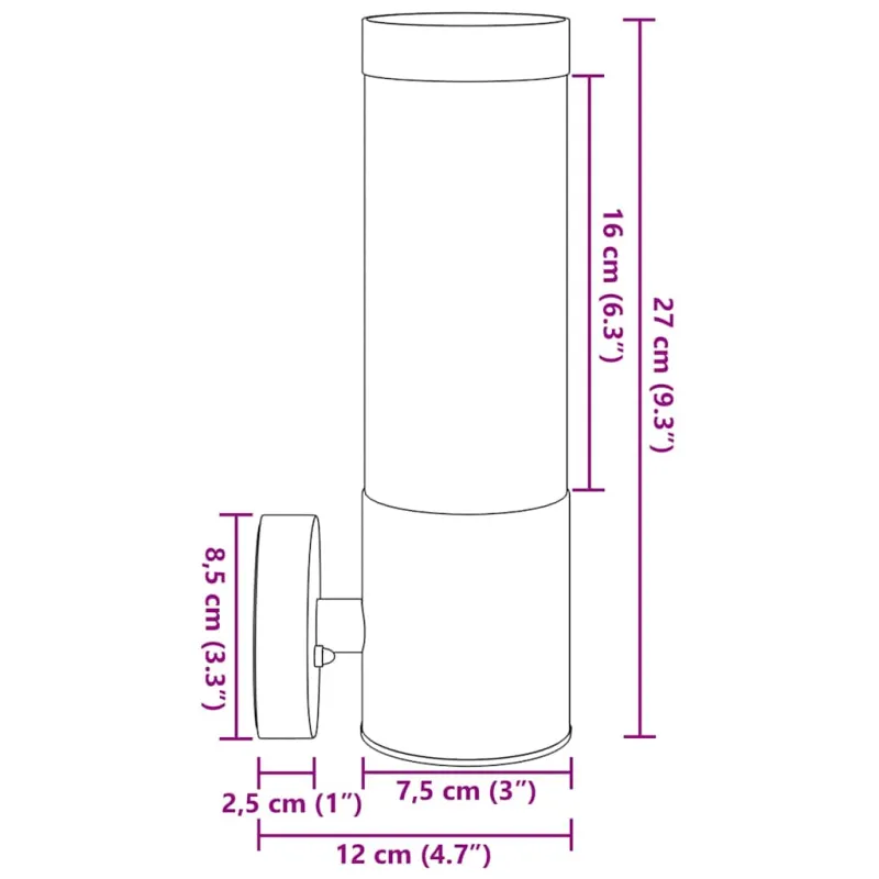 Lauko sieninė lemputė 2 pcs Juoda 12 x 8,5 x 27 cm