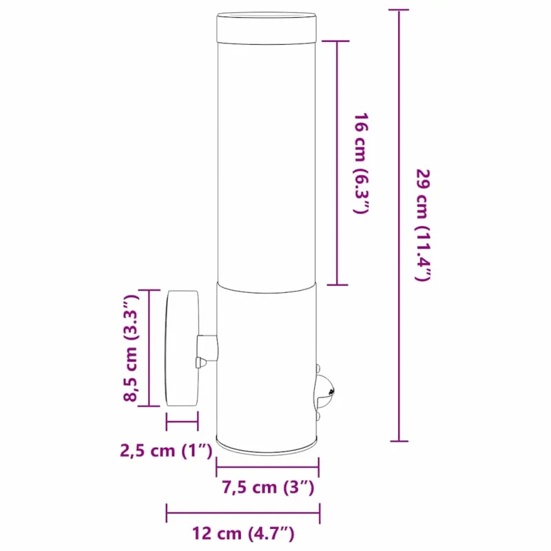Lauko sieninė lemputė 2 pcs Juoda 12 x 8,5 x 29 cm