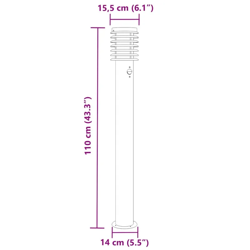 Lauko šviestuvai su jutikliu, 3vnt., juodi, 110cm, plienas