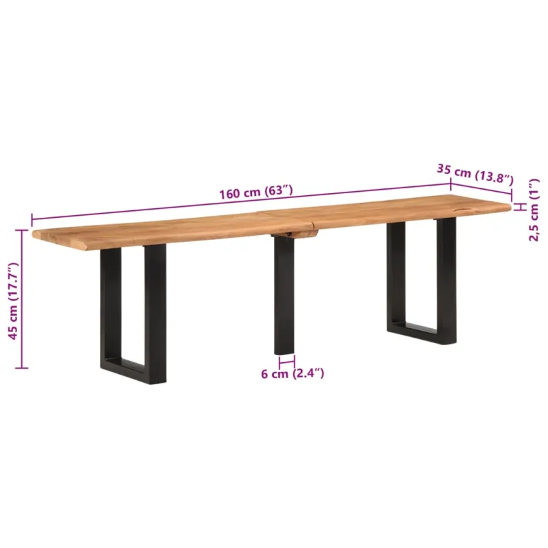 Suoliukas, 160cm, akacijos medienos masyvas ir plienas