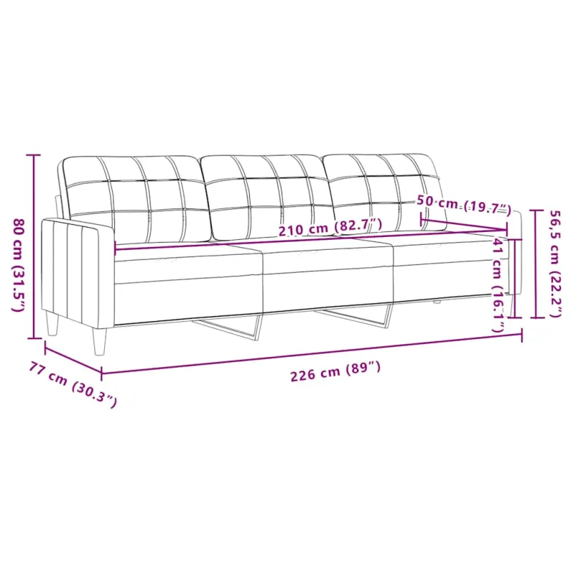 Trivietė sofa, raudonojo vyno spalvos, 180cm, audinys
