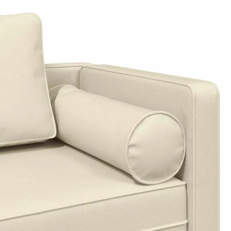 Poilsio sofa su pagalvėmis, kreminė, dirbtinė oda