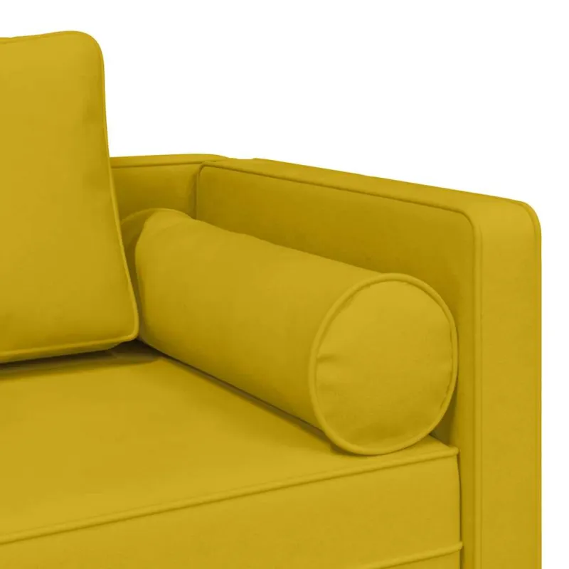 Poilsio sofa su pagalvėlėmis, geltonos spalvos, aksomas