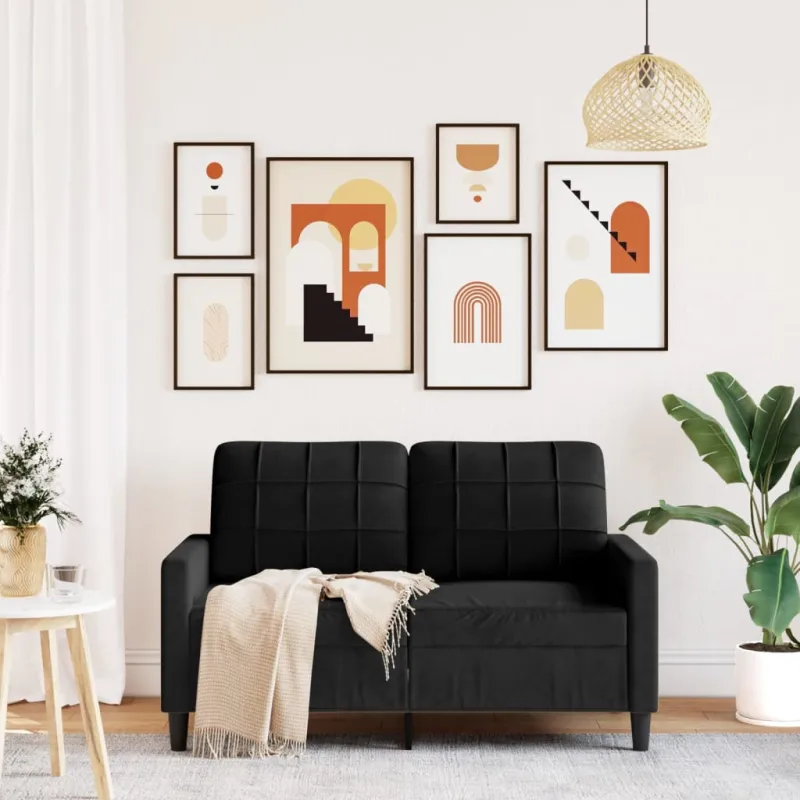 Dvivietė sofa, juodos spalvos, 120cm, aksomas