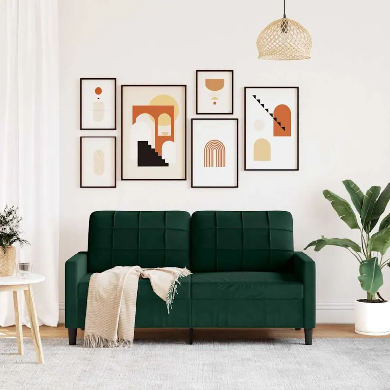 Dvivietė sofa, tamsiai žalios spalvos, 140cm, aksomas