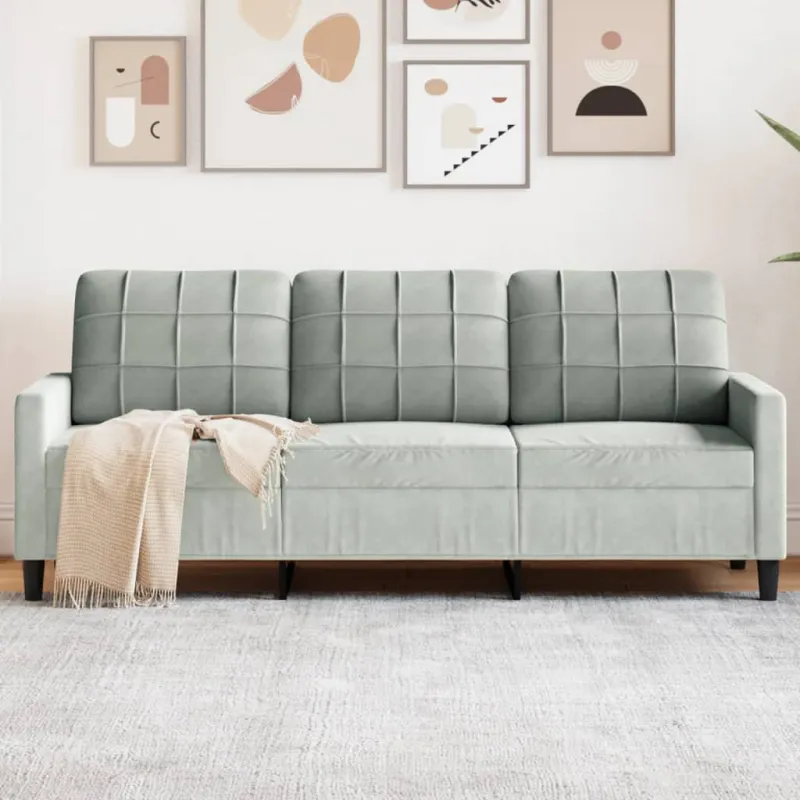 Trivietė sofa, šviesiai pilkos spalvos, 180cm, aksomas