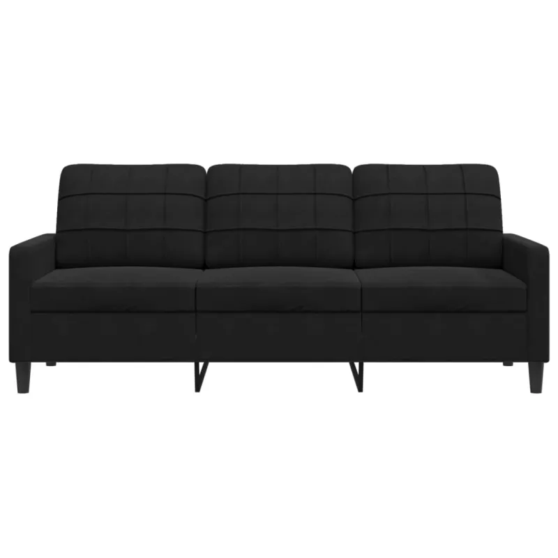 Trivietė sofa, juodos spalvos, 180cm, aksomas