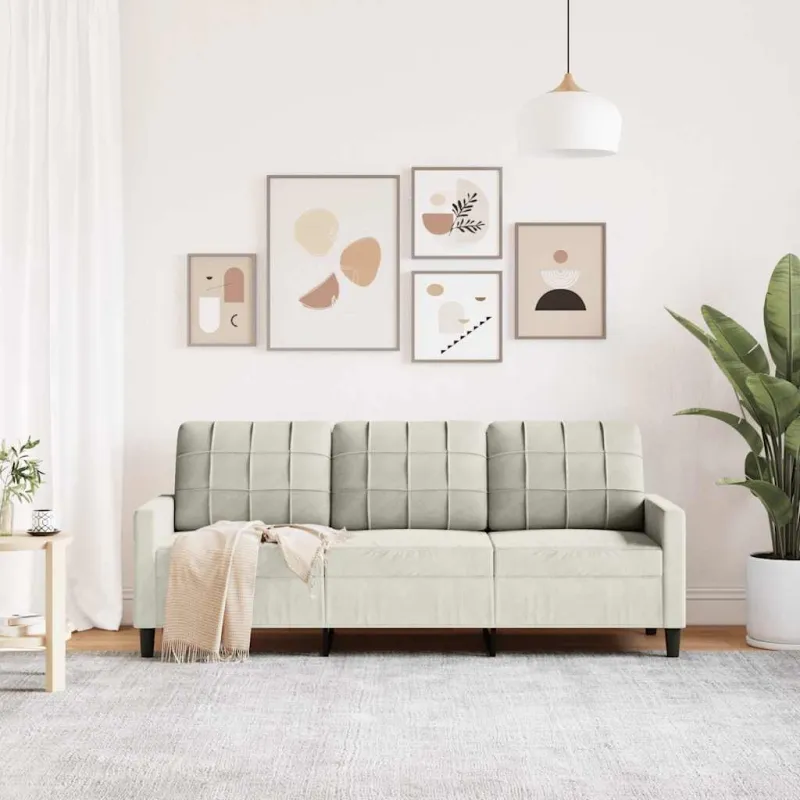 Trivietė sofa, kreminės spalvos, 180cm, aksomas