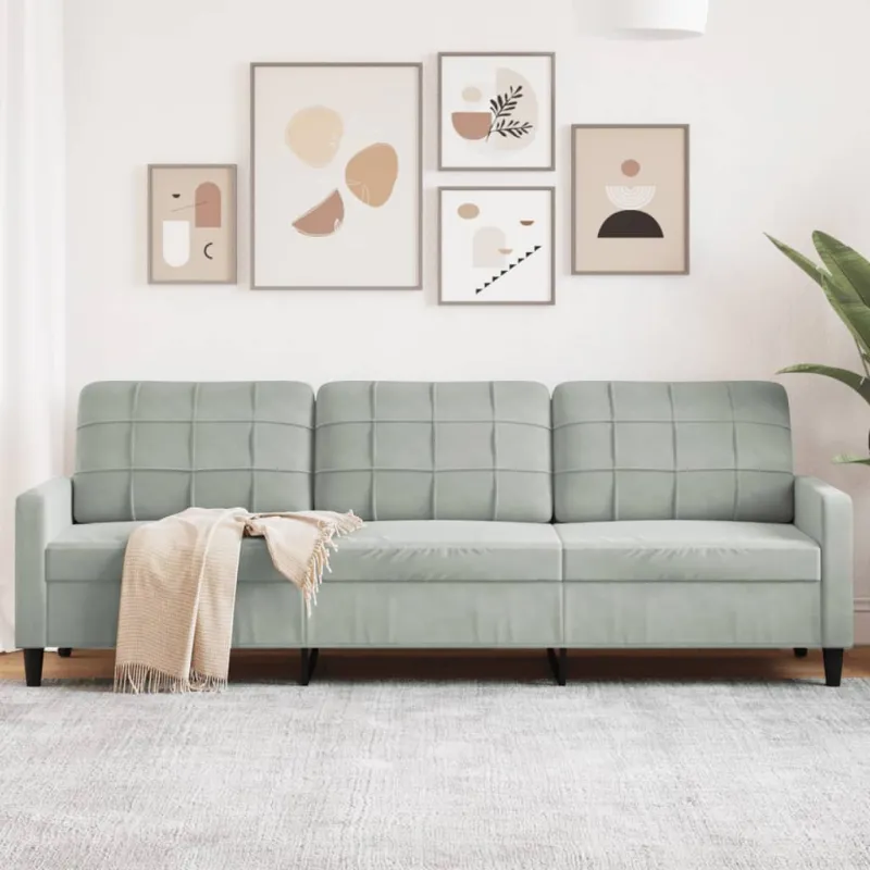 Trivietė sofa, šviesiai pilkos spalvos, 210cm, aksomas