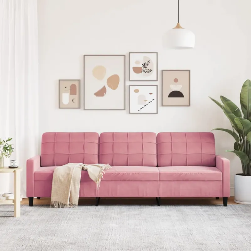 Trivietė sofa, rožinės spalvos, 210cm, audinys