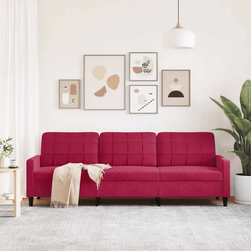 Trivietė sofa, raudonojo vyno spalvos, 210cm, aksomas