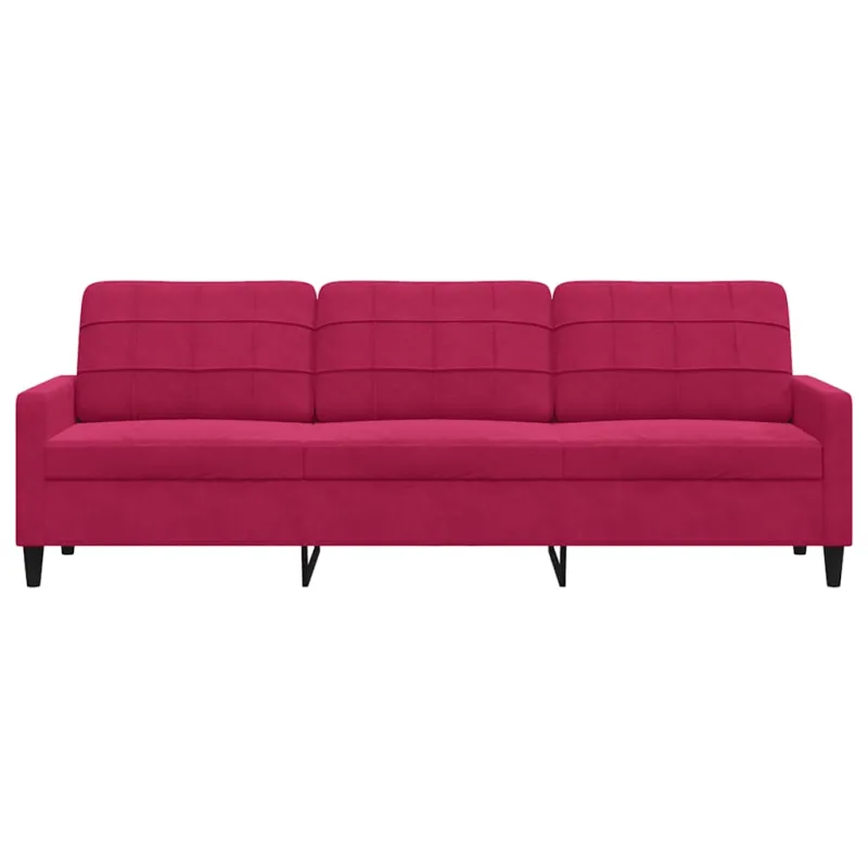 Trivietė sofa, raudonojo vyno spalvos, 210cm, aksomas