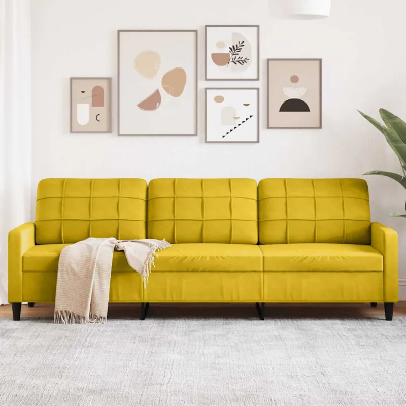 Trivietė sofa, geltonos spalvos, 210cm, aksomas