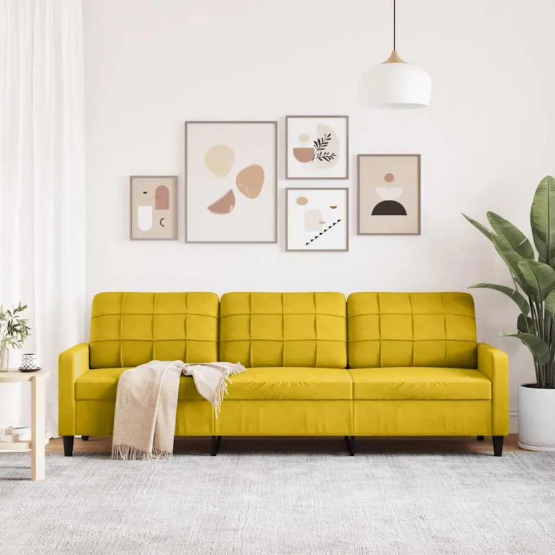 Trivietė sofa, geltonos spalvos, 210cm, aksomas