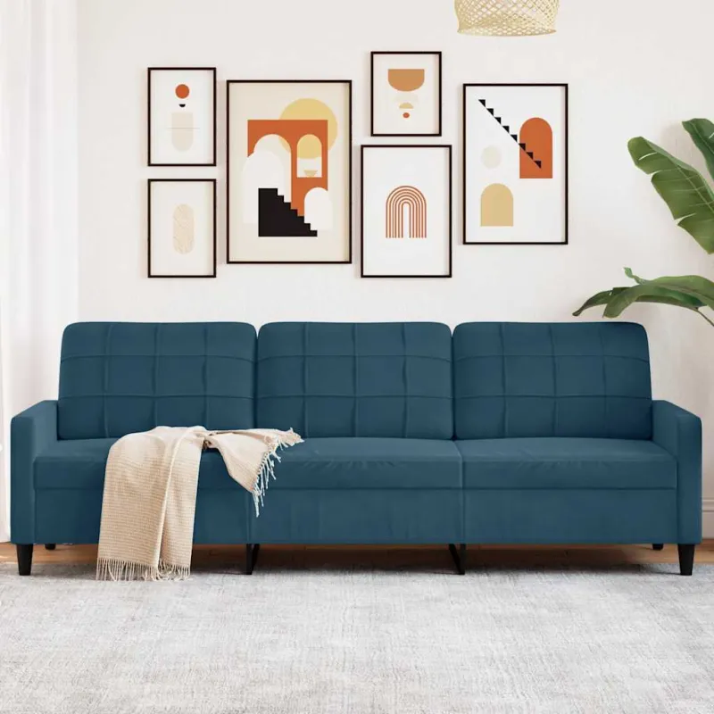 Trivietė sofa, mėlynos spalvos, 210cm, aksomas
