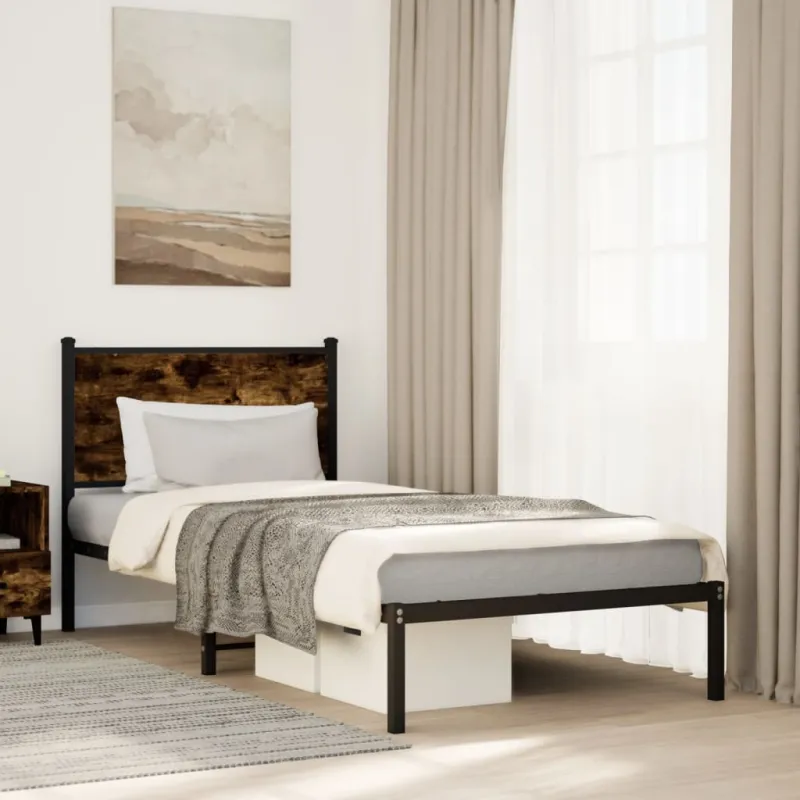 Lovos rėmas be čiužinio, dūminio ąžuolo, 75x190cm, metalas