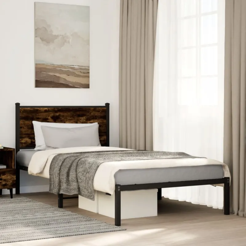 Lovos rėmas be čiužinio, dūminio ąžuolo, 107x203cm, metalas
