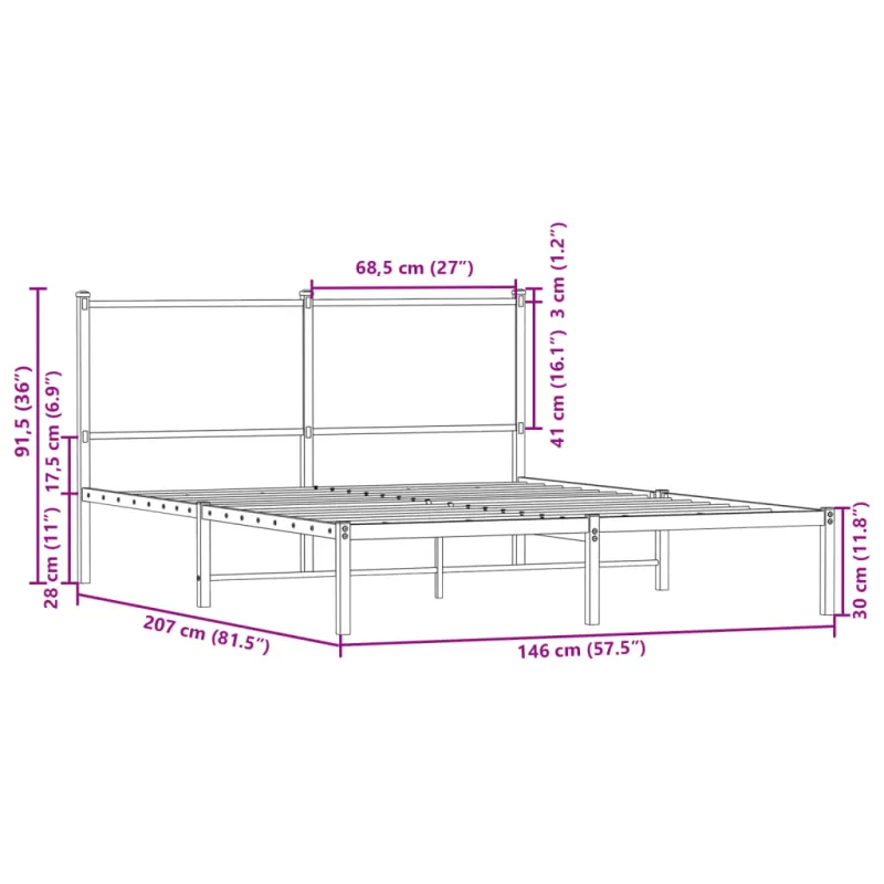 Lovos rėmas be čiužinio, dūminio ąžuolo, 140x200cm, metalas