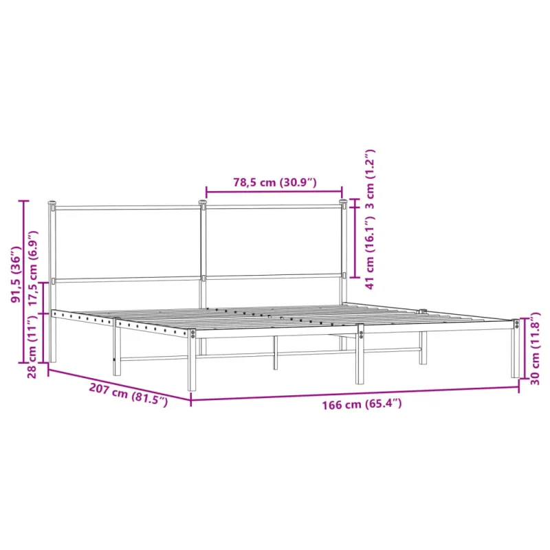 Lovos rėmas be čiužinio, dūminio ąžuolo, 160x200cm, metalas