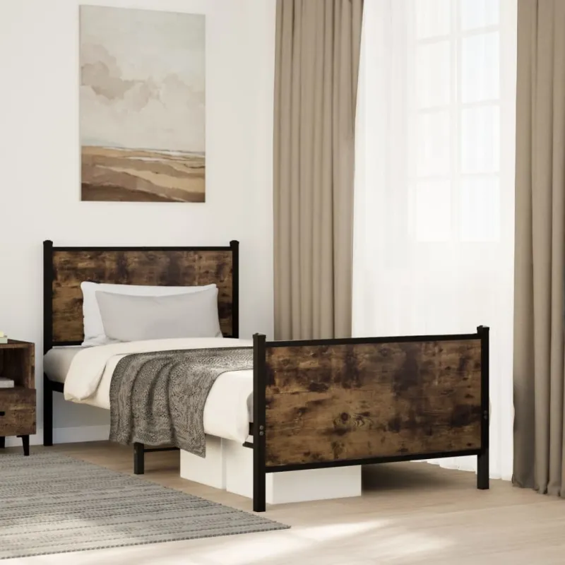 Lovos rėmas be čiužinio, dūminio ąžuolo, 90x200cm, metalas