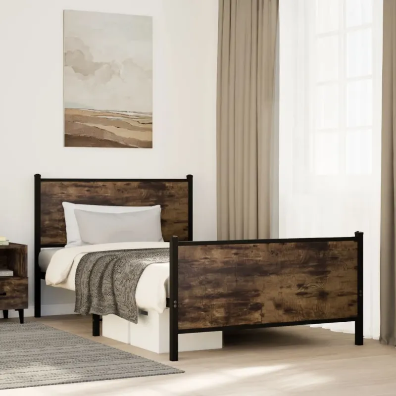 Lovos rėmas be čiužinio, dūminio ąžuolo, 100x190cm, metalas
