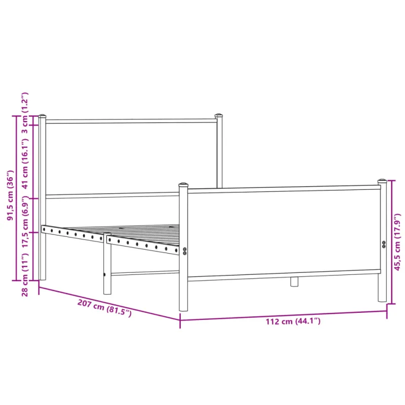 Lovos rėmas be čiužinio, dūminio ąžuolo, 107x203cm, metalas