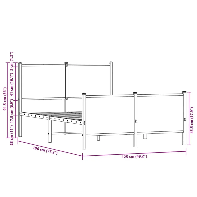 Lovos rėmas be čiužinio, dūminio ąžuolo, 120x190cm, metalas