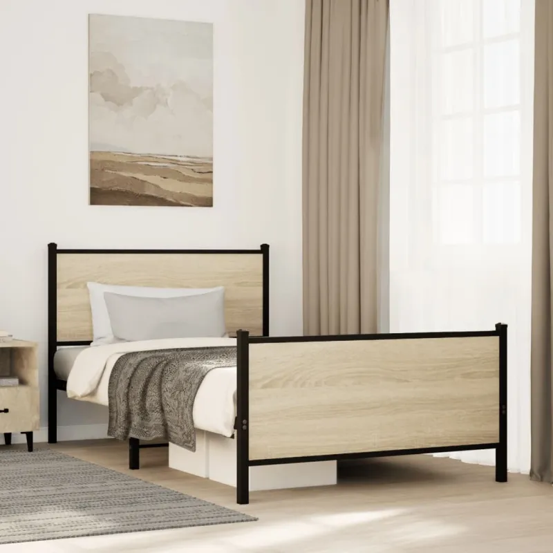 Lovos rėmas be čiužinio, sonoma ąžuolo, 107x203cm, metalas
