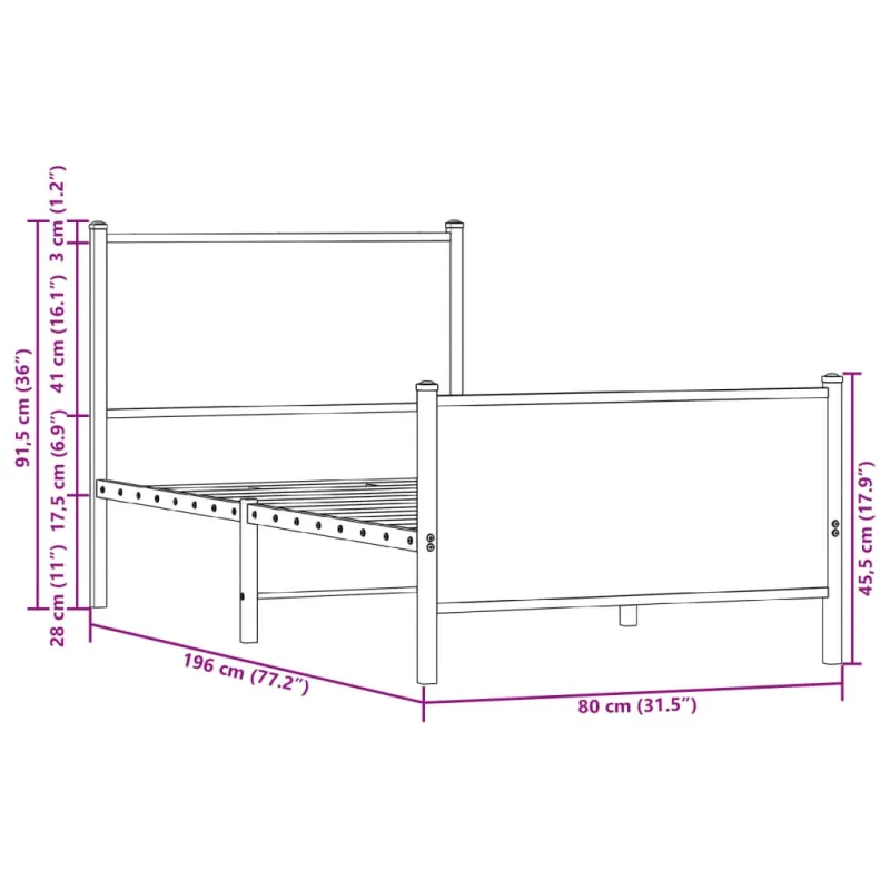 Metalinis lovos rėmas be čiužinio Rudas ąžuolas 75x190 cm