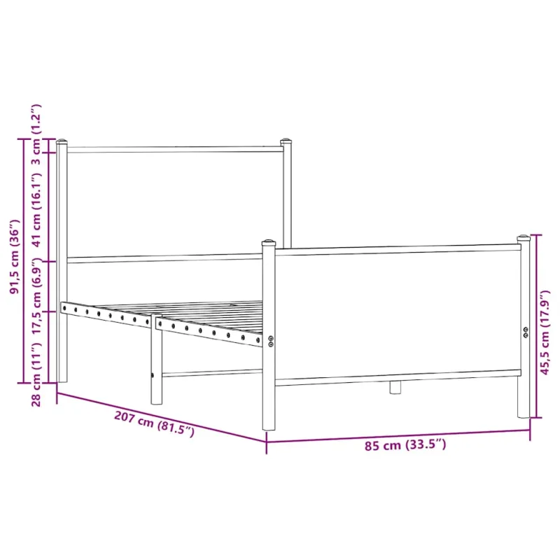 Metalinis lovos rėmas be čiužinio Rudas ąžuolas 80x200 cm