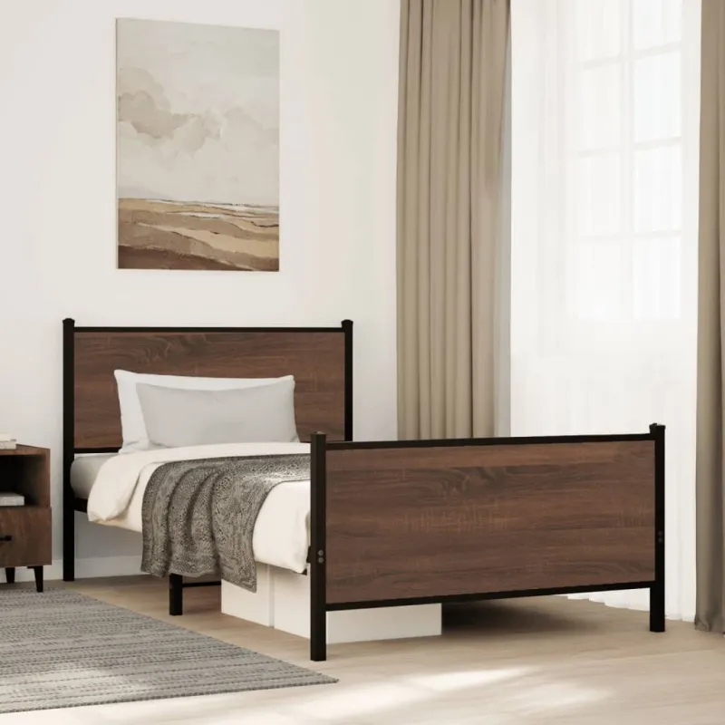 Lovos rėmas be čiužinio, rudas ąžuolo, 107x203cm, metalas