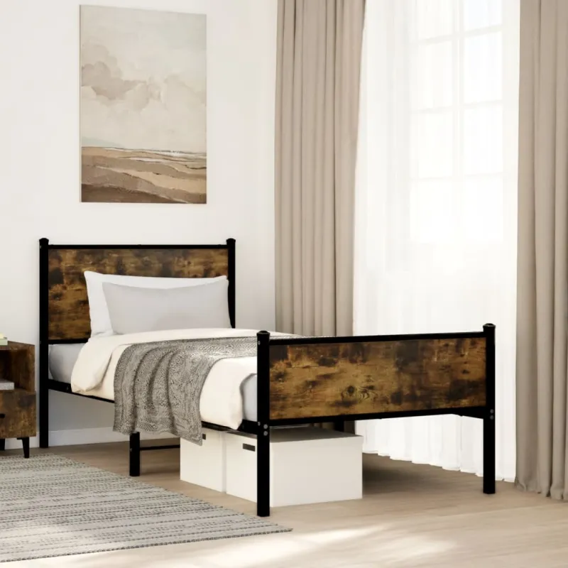 Lovos rėmas be čiužinio, dūminio ąžuolo, 90x190cm, metalas