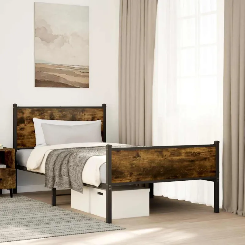 Lovos rėmas be čiužinio, dūminio ąžuolo, 107x203cm, metalas