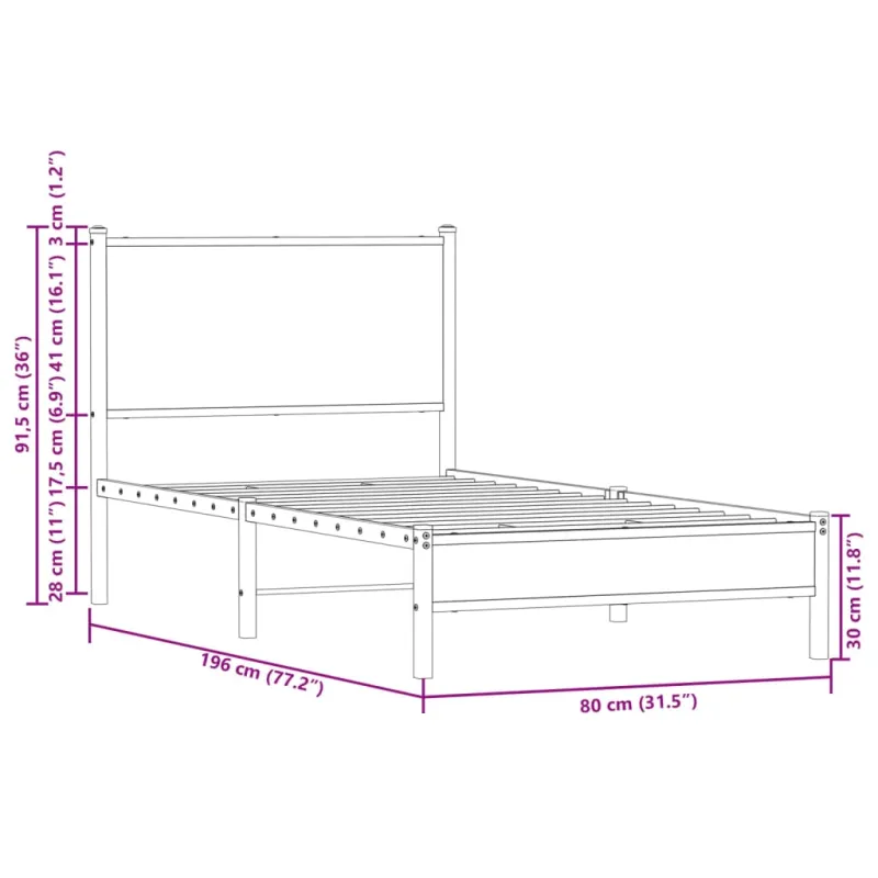 Metalinis lovos rėmas be čiužinio Rudas ąžuolas 75x190 cm