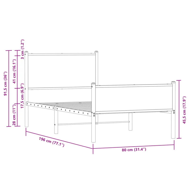 Metalinis lovos rėmas be čiužinio Rudas ąžuolas 75x190 cm