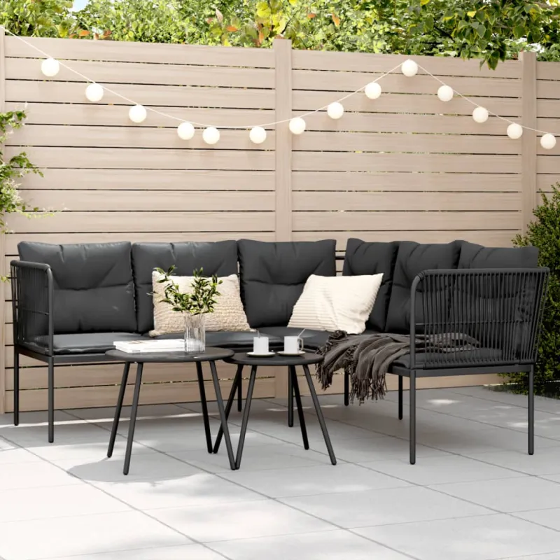 Sodo sofa su pagalvėlėmis, juoda, plienas/tekstilenas