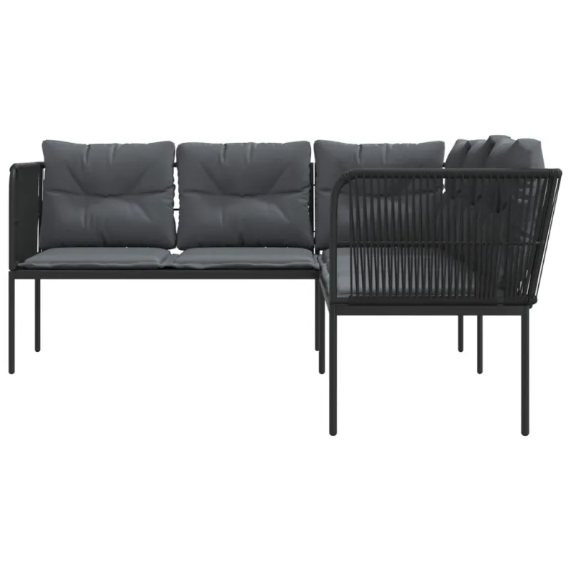 Sodo sofa su pagalvėlėmis, juoda, plienas/tekstilenas