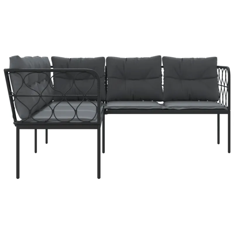 Sodo sofa su pagalvėlėmis, juoda, plienas/tekstilenas